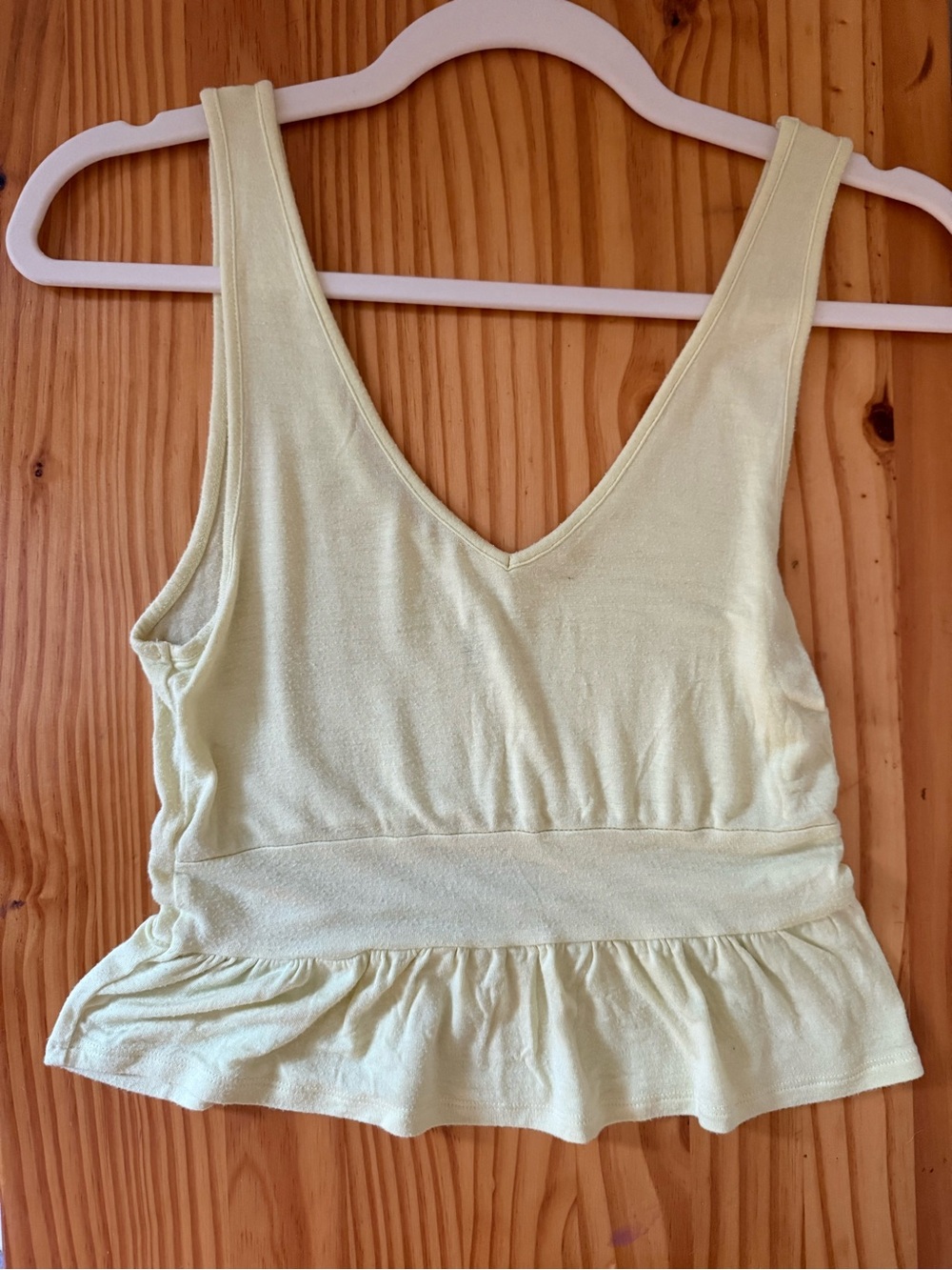 Me to We Pale Yellow V-Neck Peplum Tank Top